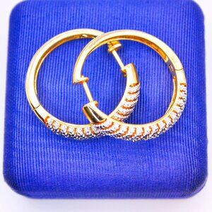 KIRAN Signed BR KRN Yellow GOLD Plated DIAMOND Hoop Hinged Vintage Earrings